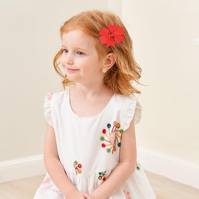 Choicbaby 3 Inches Hair Bows for Girls Red Grosgrain Ribbon Pinwheel Hair Bows Clips Toddler Hair Clips for Birthday Baby Shower Gifts 6 Pack Photo Props