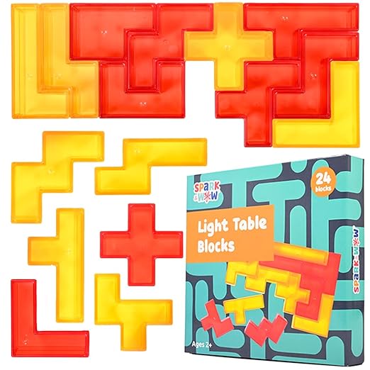 Spark & Wow Light Table Blocks; 12 Shapes and Two Colors; Toddler Sensory Building Blocks; Translucent Light Table Manipulatives; Sensory Toys for Toddlers