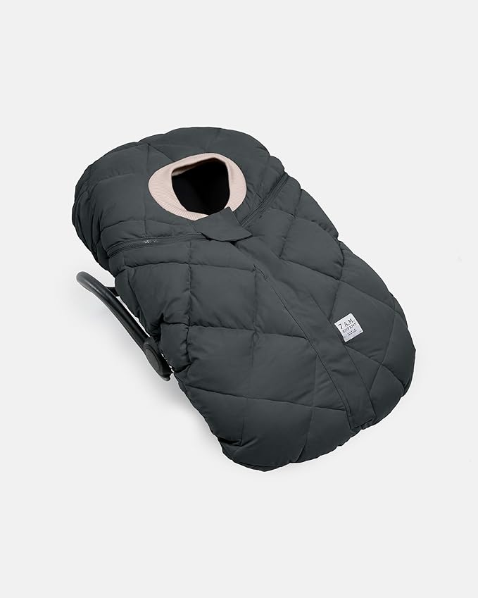 7AM Enfant Car Seat Covers - Cocoon Baby Cover for Boys & Girls, Rain & Snow Repellent, Breathable Windproof, Center Zipper, Universal Fit for Infant Car Seat (0-12M) (Smokey Quilted)