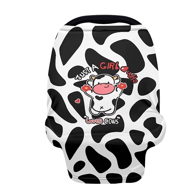 Forchrinse Cute Cow Nursing Breastfeeding Cover,Soft Stretchy Baby Car Seat Cover Infant Carseat Canopy for Baby Boys and Girls