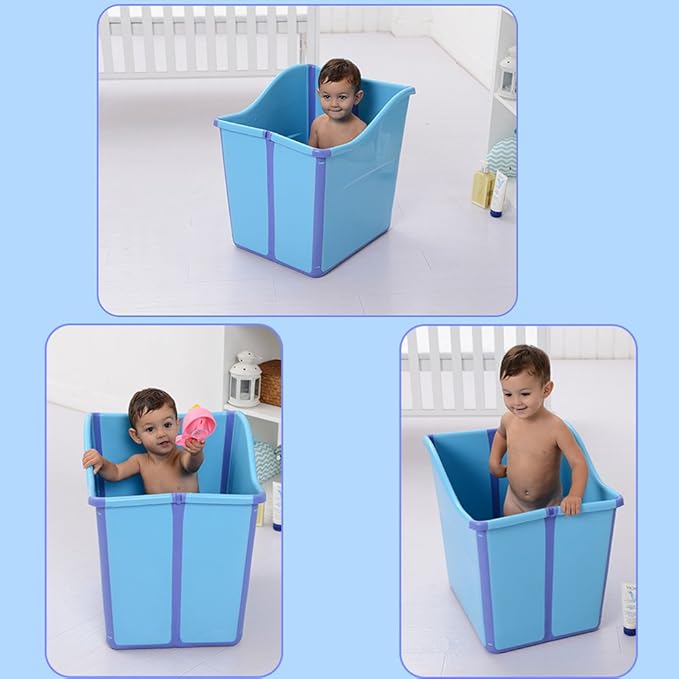 W WEYLAN TEC Foldable Bathtub Toddler Kid Children Bath Tub Blue