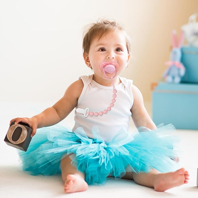 Pacifier Clips Baby Girls - Draklary 4 Pack Paci Clip Silicone Soothe Baby Binky Holder for Newborn Essentials Shower Birthday Gift