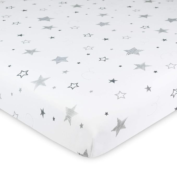 American Baby Company 100% Natural Cotton Fitted Pack and Play Sheet 39" x 27" - Soft & Breathable Pack N Play Sheet for Playpen, Playard & Mini Crib Mattress, Super Stars, for Boys & Girls
