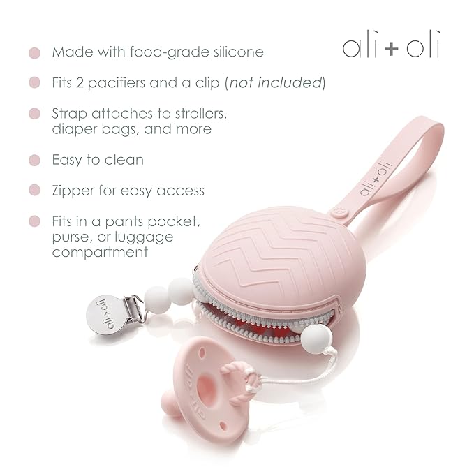 Ali+Oli (Natural) Bundle Duo, Pacifier Case Holder & Silicone Pacifier Clip for Baby