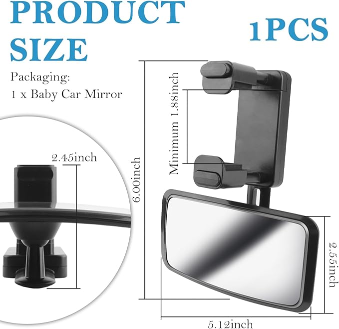 360° Curved Baby Car Mirror without Dead Angle,Clip on Car Seat Mirror for Baby Rear Facing Clips Onto Rearview Mirror,Adjustable Baby Mirror for Car SUV Truck
