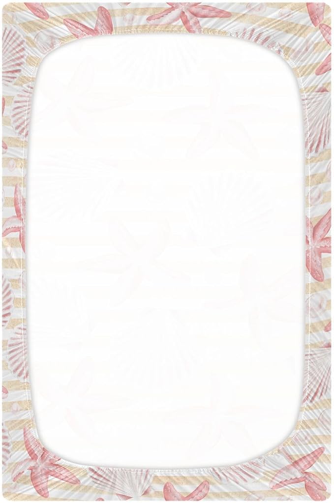 Fitted Crib Sheets Vintage Seashells and Starfish Stretchy Portable Playard Sheets for Baby Toddler, Breathable Soft Mini Crib Mattress 39 x 27 in for Boys and Girls