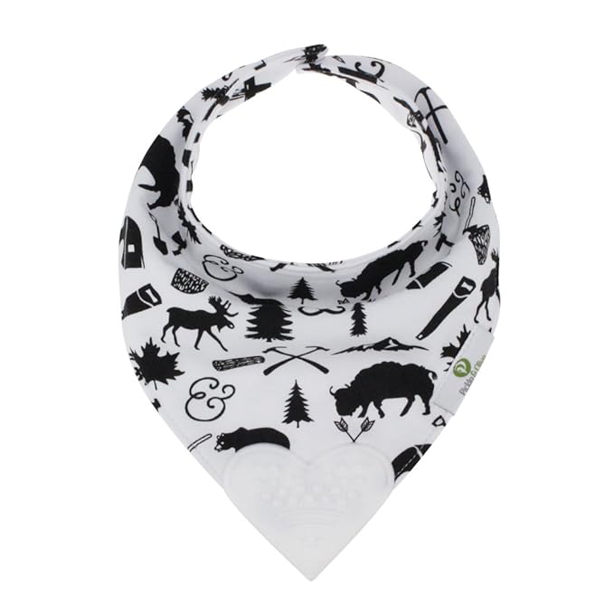 Pickle & Olive Reversible Baby Teething Bibs - Attached Heart Shaped Teether - Monochrome - Set of 2