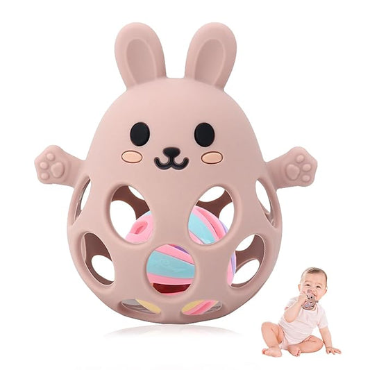 Teething Toys for Baby - New Infant Silicone Baby Teether Toy Sensory Toy from 0 Months Prevents Finger Sucking - Teethers for Babies - Baby Teething Rattle Toy -Gift for Boys & Girls (Pink)
