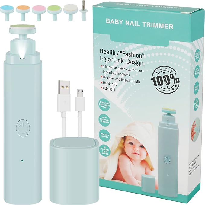 US Baby Nail Trimmer Kit Baby Electric Nail File with 6 Grinding Heads Rechargeable Safe Baby Nail File with 2 Modes Mini Portable Baby Nail Clippers for Baby Adults Nail Polish and Trim