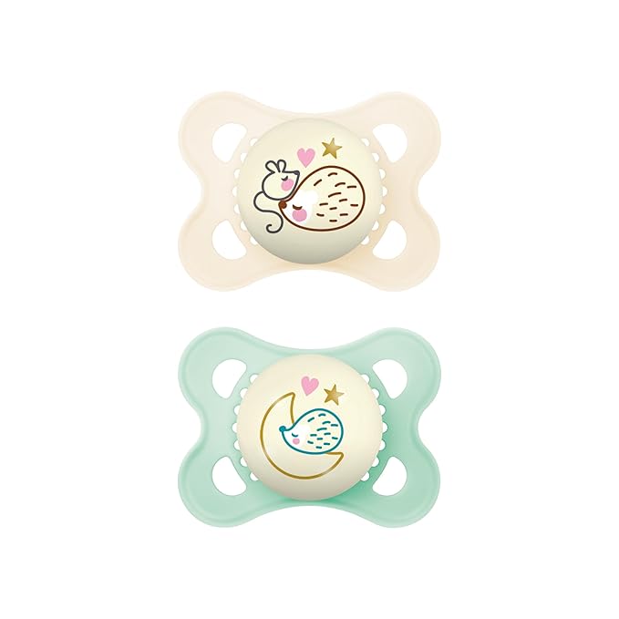 MAM Night Pacifiers with Glow-in-Dark Buttons, 0-6 Months (2 Pacifiers & Case) & MAM Original Newborn Pacifiers, 0-3 Months (2 Count)