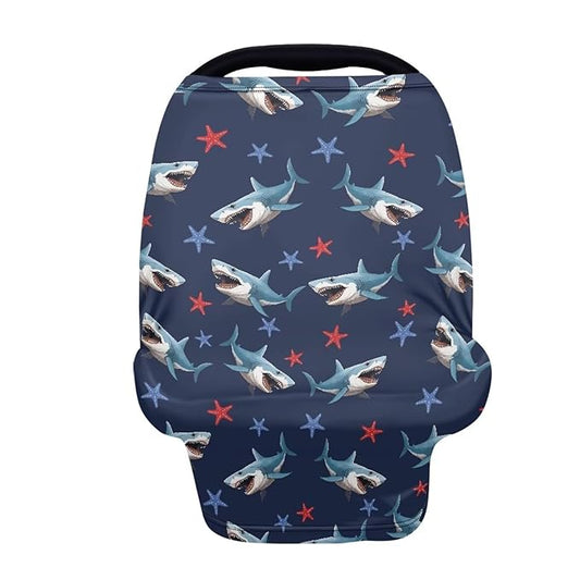 AFPANQZ Shark Design Baby Car Seat Cover Canopy and Nursing Cover Infant Car Canopy Spring Autumn Winter Snug Warm Breathable Windproof Open Peep Top Universal Fit
