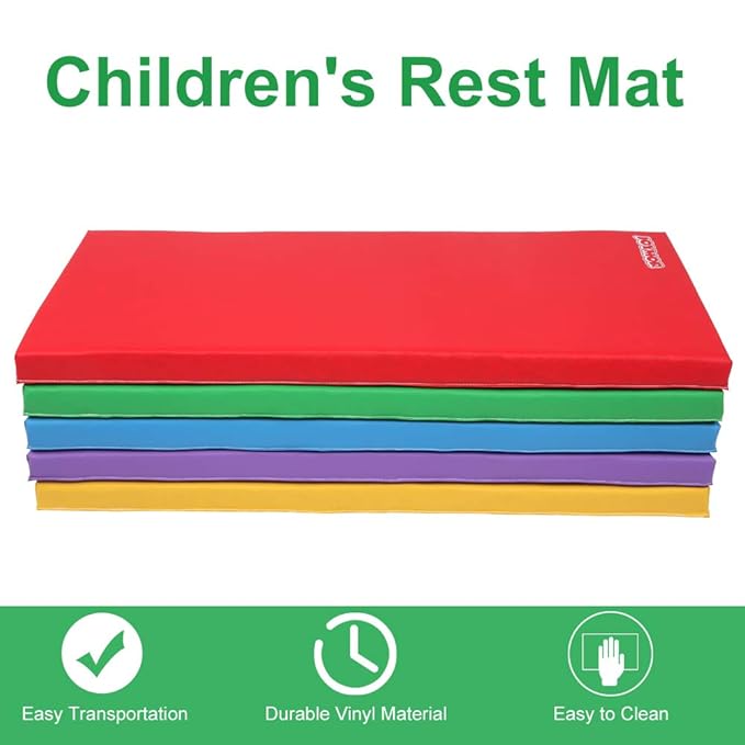 JOYMOR 2-Inch Thick Rest Mat, 5-Pack, Nap Mat with Name Tag Holder, Portable Toddler Mat, Floor Mat, Sleeping Mats for Kids/Toddlers Daycare/Home