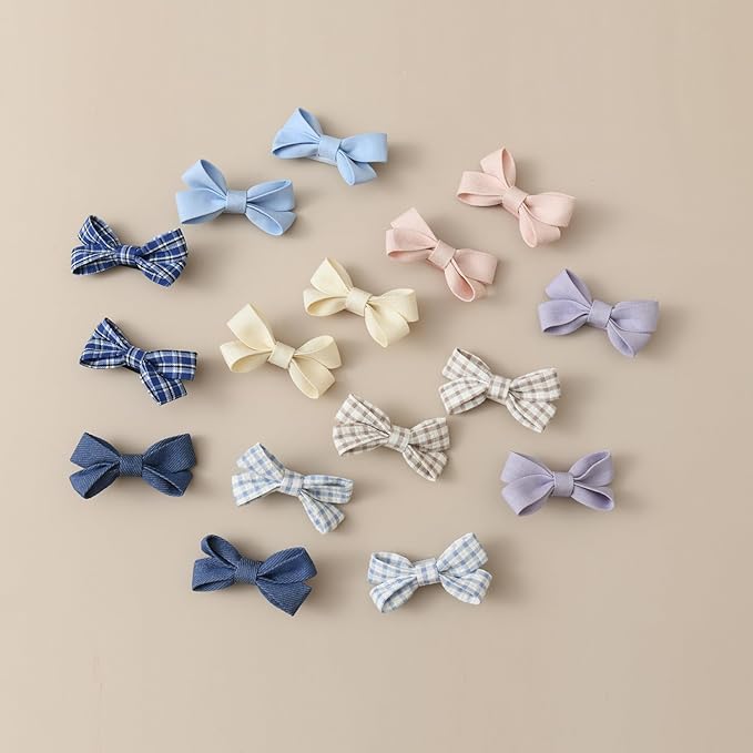 Baby Girls Hair Bows Set, 16 Pack Infant Hair Clips Fully Covered Barrettes, Toddler Hair Accessories for Babies, Kids Newborn Fine Hair in Pairs