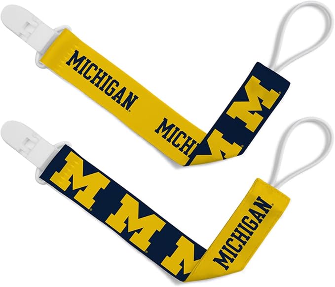 BabyFanatic Officially Licensed Unisex Pacifier Clip 2-Pack - NCAA Michigan Wolverines - Officially Licensed Baby Apparel