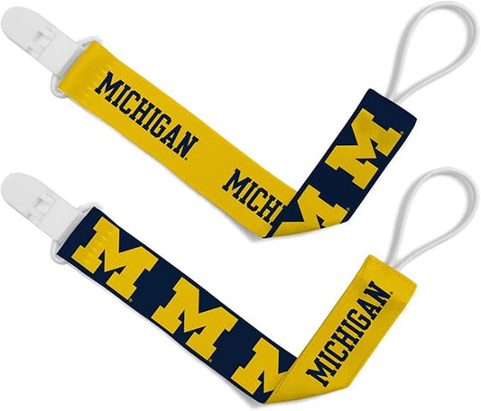BabyFanatic Officially Licensed Unisex Pacifier Clip 2-Pack - NCAA Michigan Wolverines - Officially Licensed Baby Apparel