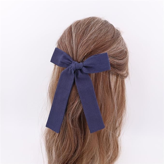 3 Styles Hair Bow Clips for Little Girls Toddler Baby Mom Women Hair Barrettes Accessories 4 Pcs Cotton Linen Bows Navy