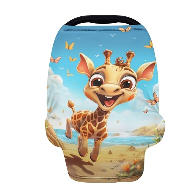 HUIACONG Laught Giraffe Baby Nursing Scarf Lightweight Carseat Canopya for Girls Boys Nursing Scarf Soft Stretchy Nursing Poncho Multi Use Baby Car Seat Covers