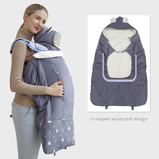 SONARIN Universal All Seasons Weather Cover for Baby Carrier,Cloak for Winter Warm,Footmuff,Windproof,Waterproof,Detachable hat(Gray)
