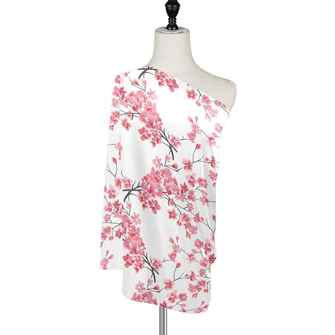 Baby Car Seat Covers Canopies for Boys Girls Branches of Cherry Blossoms Infant Stroller Cover Nursing Cover Breastfeeding Scarf Warm Windproof