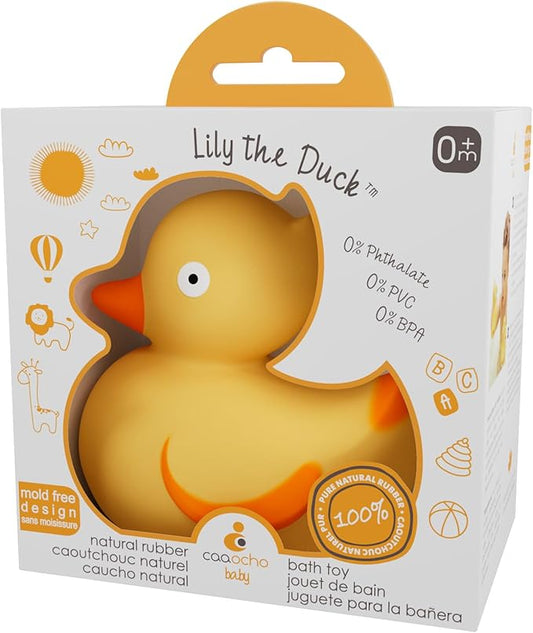CaaOcho Pure Natural Rubber Bath Toy - Rubber Ducky Lily The Duck Baby Toy - Hole Free Bath Toys, BPA Free Bath Toys for Infants, Without Holes Sealed Natural Rubber Baby Toy