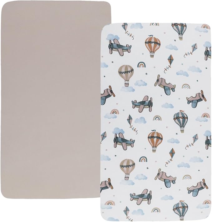 Pack n Play Sheet Stretchy Fitted Portable Mini Crib Sheets Set 2 Pack,Playard Sheets Convertible Playard Mattress Cover,Ultra Soft Jersey Material, Cream & Cloud
