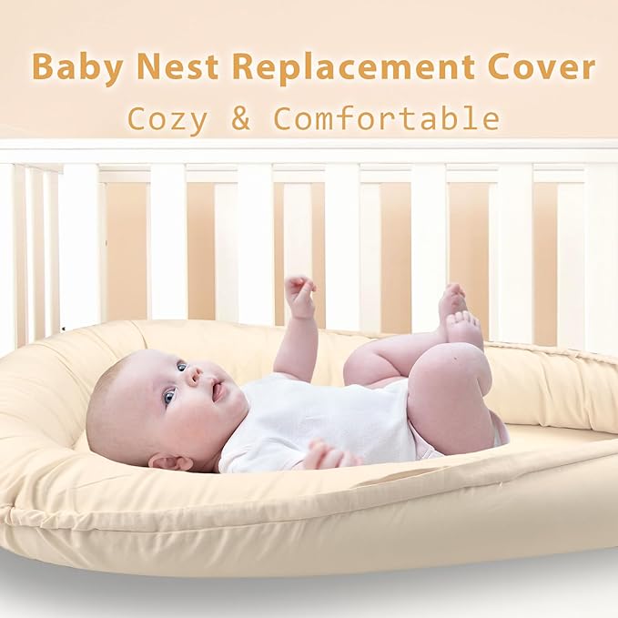 Hooyax Baby Lounger Cover Only, 100% Cotton Newborn Nest Cover, Soft Portable Baby Nest Replacement Cover for Boys Girls, Breathable Infant Lounger Covers, Baby Essential (Beige)