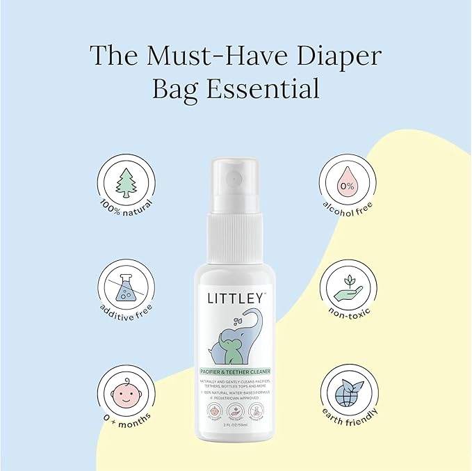 Littley Pacifier & Teether Cleaner | Alcohol‑Free HOCl Spray for Baby Pacifiers, Teethers, Bottles & High‑Touch Toys | Fragrance‑Free | Portable Travel Size | 2 oz