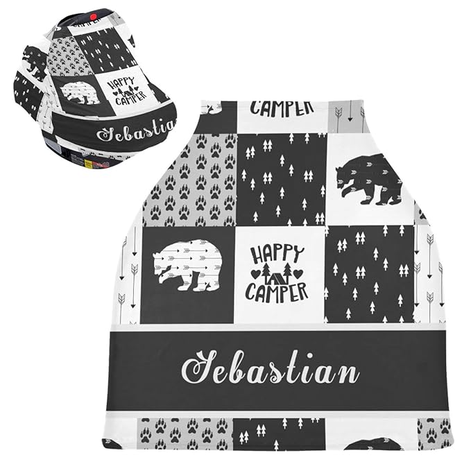 Personalized Baby Infant Car Seats Cover for Babies with Name, Custom Multi-use Stroller Canopy for Baby Boys Girls, Nursing Cover Breastfeeding Scarf, Stroller Canopies for Newborn