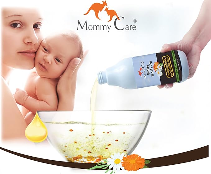 Mommy Care Organic Baby Bath Oil Pure Natural Essential Oils, Calming, Hydrating, Newborn Bathing Oil to Restore your baby’s natural skin moisture. Great for irritated or dry skin. 6.76 oz