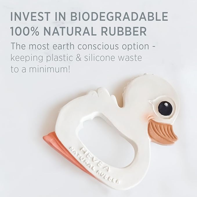 HEVEA Natural Rubber Baby Teether - for Soothing Sore and Itchy Gums, Baby Teething Toy - Bpa, Silicone Free - 4+ Months, Single Pack (Duck)