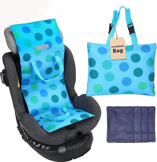 Baby Car Seat Cooling Pad with Insulated Bag Reusable Baby Carseat Cooler Cooling for Car Seat Belts Summer Essential 4 Removable Gel Packs