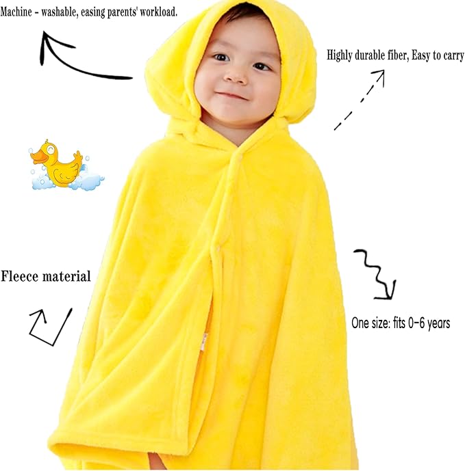 Toddler Baby Bath Towel with Hood 27.5"X55" Ultra Absorbent Soft Cozy Comfort Bathrobe Blanket, 0-6 Years Infant Shower Towel for Girls & Boys(Bright Yellow)