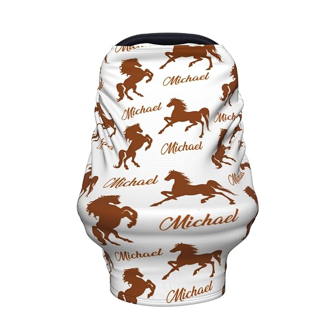 Personalized Baby Car Seat Cover for Boys Girls, Custom Horse Nursing Covers for Breastfeeding with Name, Infant Stroller Cover, Baby Carseat Canopy for Newborn, Multiuse Car Seat Canopies