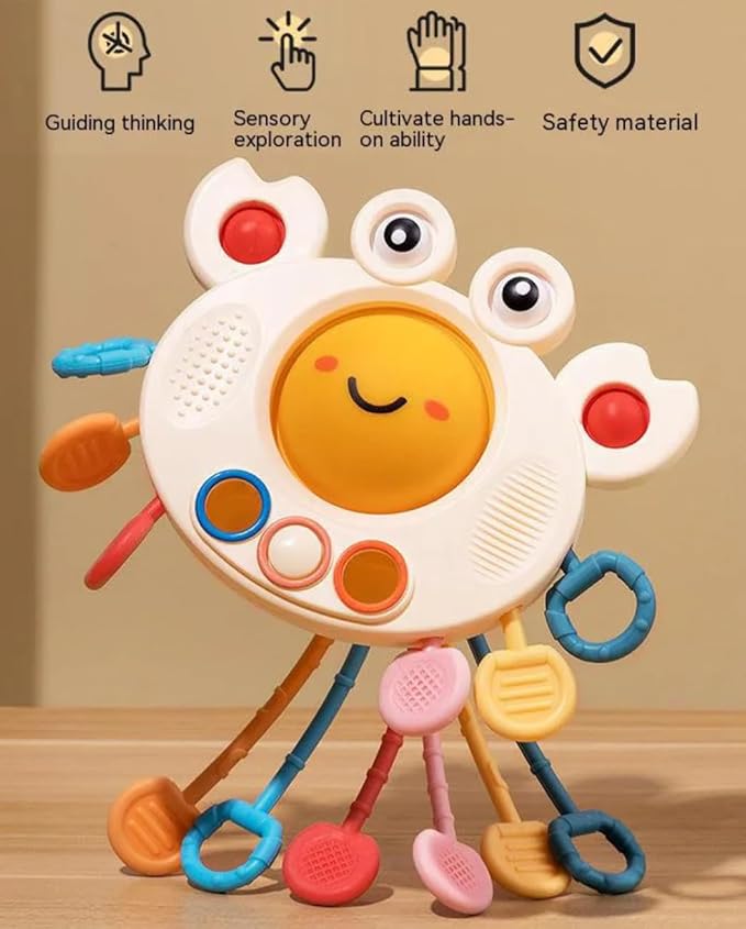 Yummy Baby Products Montessori Sensory Toy for Babies, Silicone Pull String Teething Toy, Perfect for Entertaining Baby While Developing Motor and Sensory Skills (Crab)