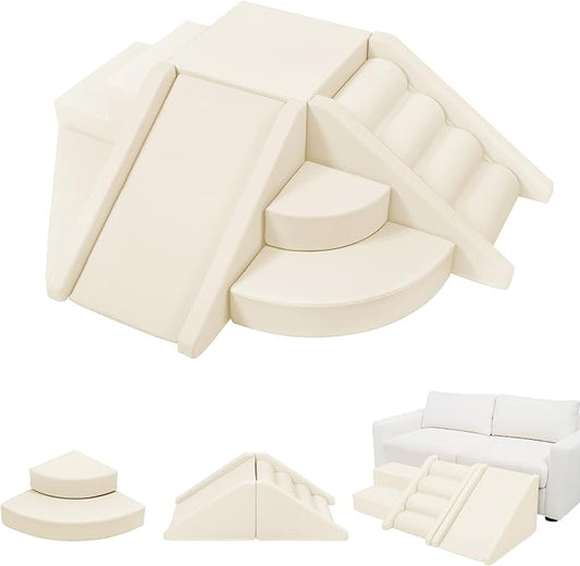 Merax Indoor Climbing Toys for Toddlers, 9-Piece Foam Climbing Blocks Climb & Crawl Tunnel Soft Play Set (9-Piece Cream)