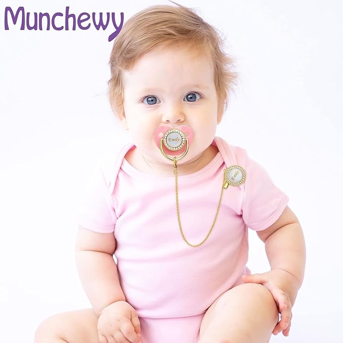 Customized Pacifier with Name, Bling Personalized Pacifier Clip Set with Gift Box, Luxury Crystal Bling Soother Dummy Ideal Gift for Newborn Girls Baby Shower(Red)
