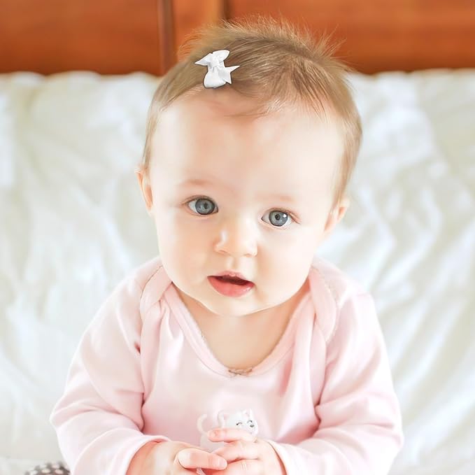 CÉLLOT 40Pcs Baby Snap Hair Clips Grosgrain Ribbon Tiny Baby Bows in 20 Colors for Infant Toddlers Fine Thin Hair (Dovetail Style)