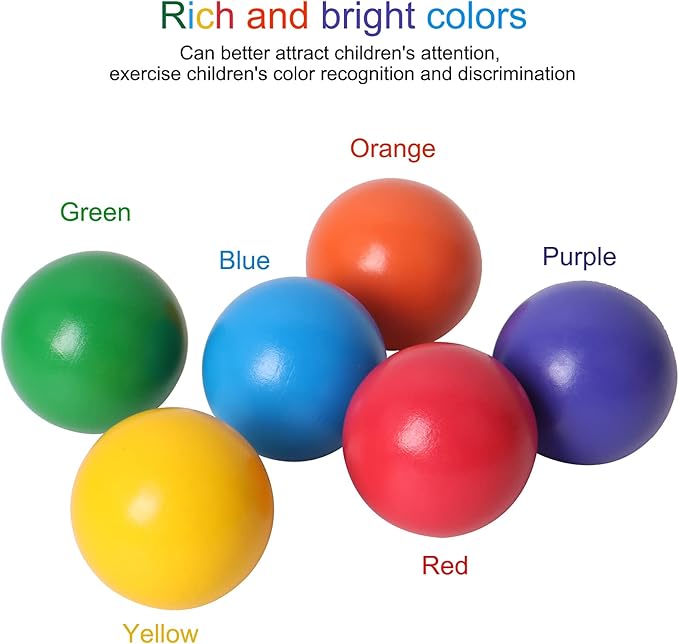 SHIERDU Wooden Rainbow Ball, 6 Colorful Wooden Ball Toys, Suitable for Toddlers and Babies to Grip, Ball and Stacker Matching