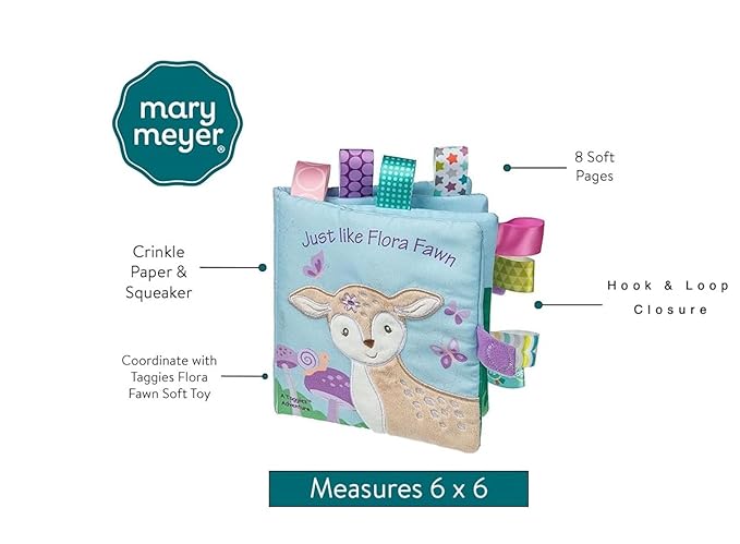 Taggies Soft Cloth Book with Crinkle Paper & Squeaker and Sensory Tags, 6 x 6-Inches, Flora Fawn
