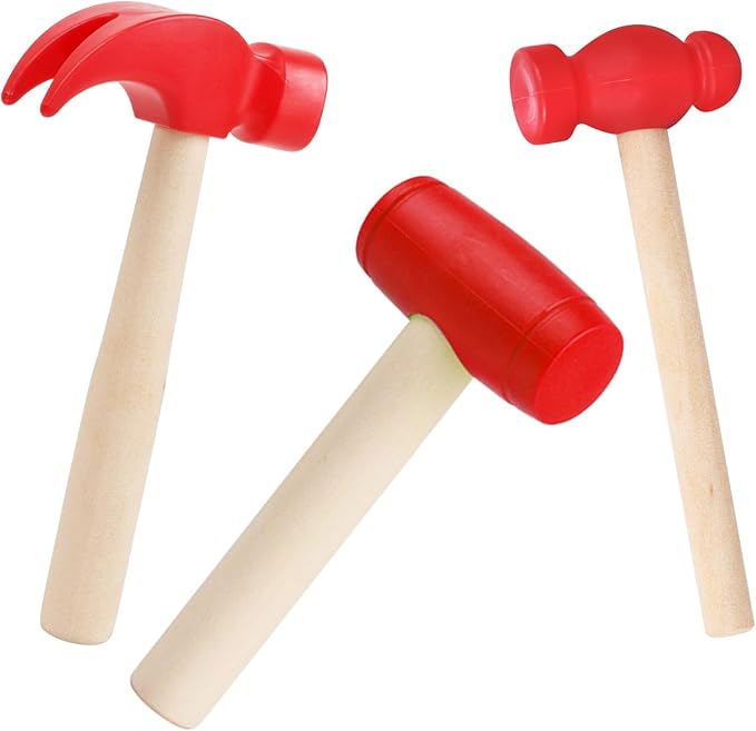 3pcs Wooden Mallet Toy Hammer Simulation Wooden Hammers Small Plastic Toddler Fake Hammer Portable Maintenance Kids Tools Toys Pretend for Boys Girls