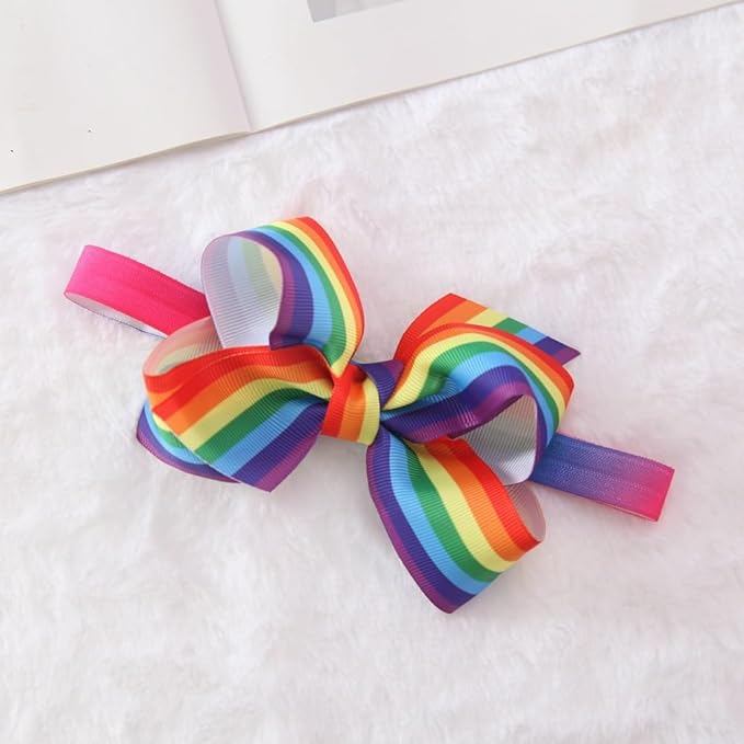 BBTDIN Baby Rainbow Headband Turban With Bow Girls Rainbow Hair Band Bowknot JBC19 (E1-Hair Band)