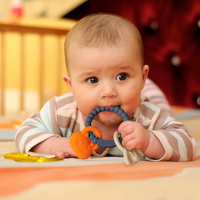 Silicone Teething Ring Toy, Halloween Baby Teether Toys with Rattles Pumpkin and Ghost, Sensory Chew Toys for Babies 3-6-12 Months to Soothe Sore Gums,Dark Grey