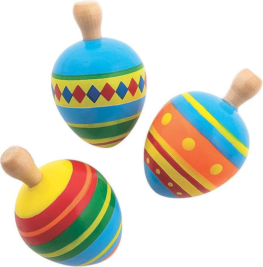 Fiesta Spin Top Toys - Set of 12 Wooden Tops - Cinco de Mayo Party Favors and Value Toys