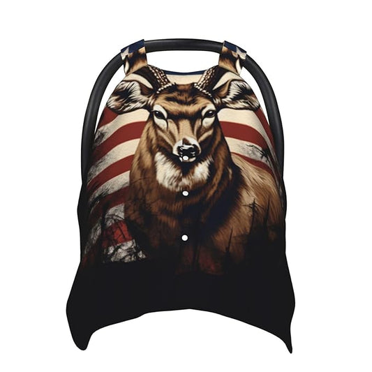 American Flag Deer Baby Car Seat Canopy and Nursing Cover for Breastfeeding Multi-Use Cover Lightweight Infant Stretchy Carrier Carseat Winter Cover for Newborn Girls Boys