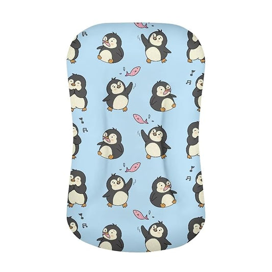 Penguin Kawaii Baby Nest Newborn Lounger 0-24 Months Sleeping Pillow Stretch Fitted Floral Soft Breathable for Boys Girls Blue