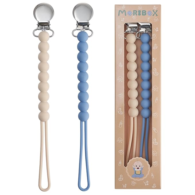 Pacifier Clip for Boys Girls - MORIBOX Paci Clip Soothie Baby Binky Holder for Shower Gift Birthday 2 Pack