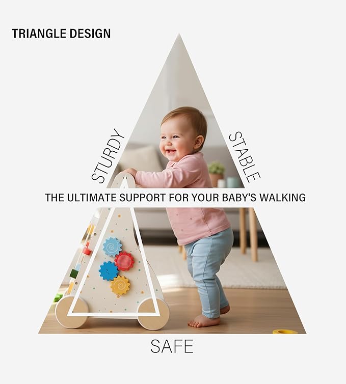 Wooden Baby Walker with Wheels Montessori Activity Push Walker for Todlers Baby Gift for 1 Year Old Girl & with Baby Activity Center