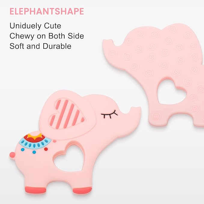 MISSLILI Teething Toys for Babies 0-6 6-12 Months Baby Teethers with Clip Silicone Baby Teether Toys for Boys and Girls Infant Teething Relief for Teething Elephant Shape, Pink