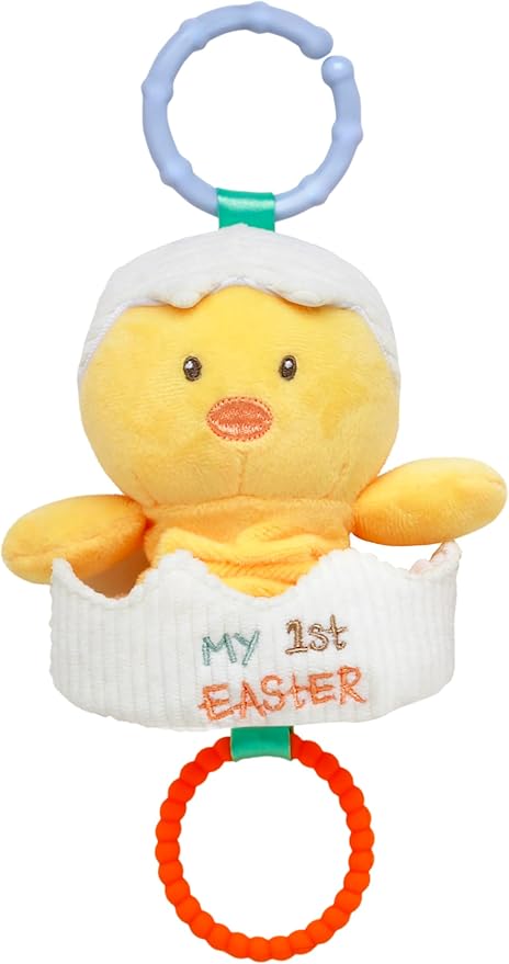 Baby Starters Magic Years Easter Egg Rattle Toy with Pull and Jiggle Vibration Feature and Travel Hook, Multicolored Chick, My First Easter, 10 inch