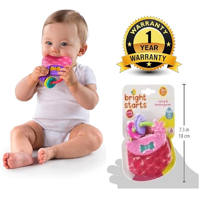 Bright Starts Carry & Teethe Purse Chillable Teether Toy, Ages 3 Months +, Pretty in Pink